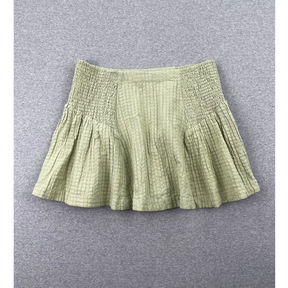 NWOT Free People Free-est Drew Pucker Check Mini Skirt Size M Green 100% Cotton